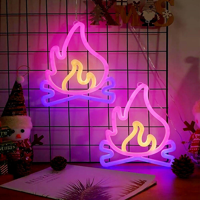 Flame Shaped Neon Signs w Base,LED Light,Atmosphere Lighting for Wall,Night Lamp for Birthday,Party,E-sports Room,Decoration. 