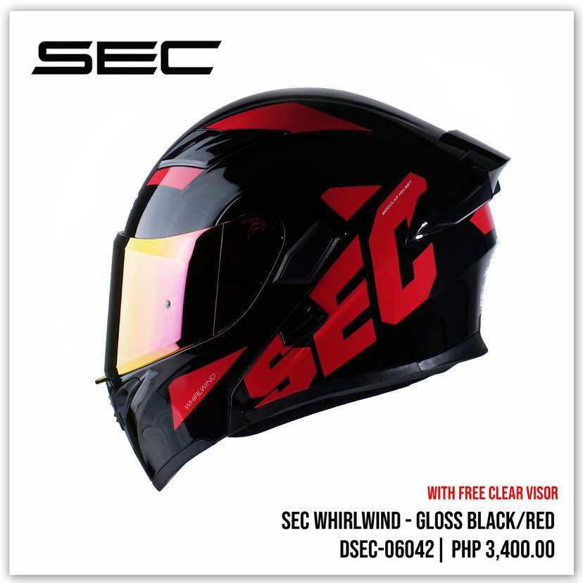 SEC WHIRLWIND MODULAR DUAL VISOR HELMET Gloss Black Helmet Medium