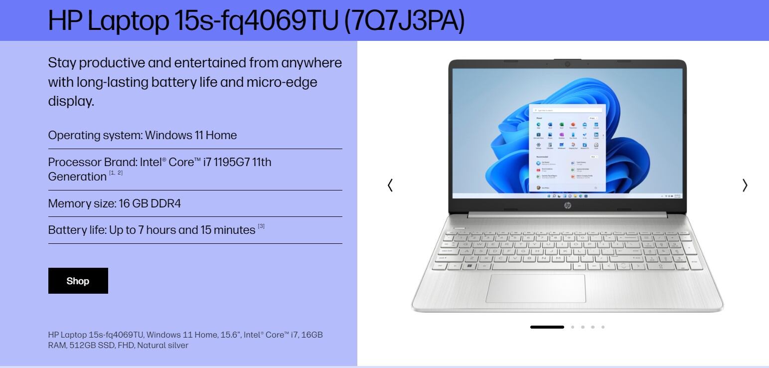 HP NOTEBOOK 15S-FQ4069TU INTEL Core i7-1195G7 Intel Iris Xe