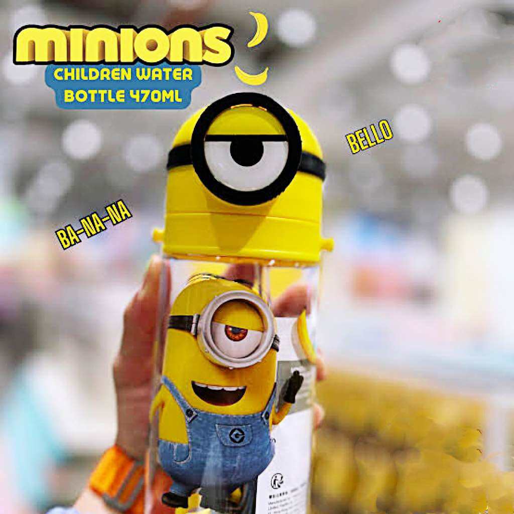 MINISO Minions Collection Plastic Water Bottle with Straw and Shoulder  Strap - 600mL Yellow Tumbler