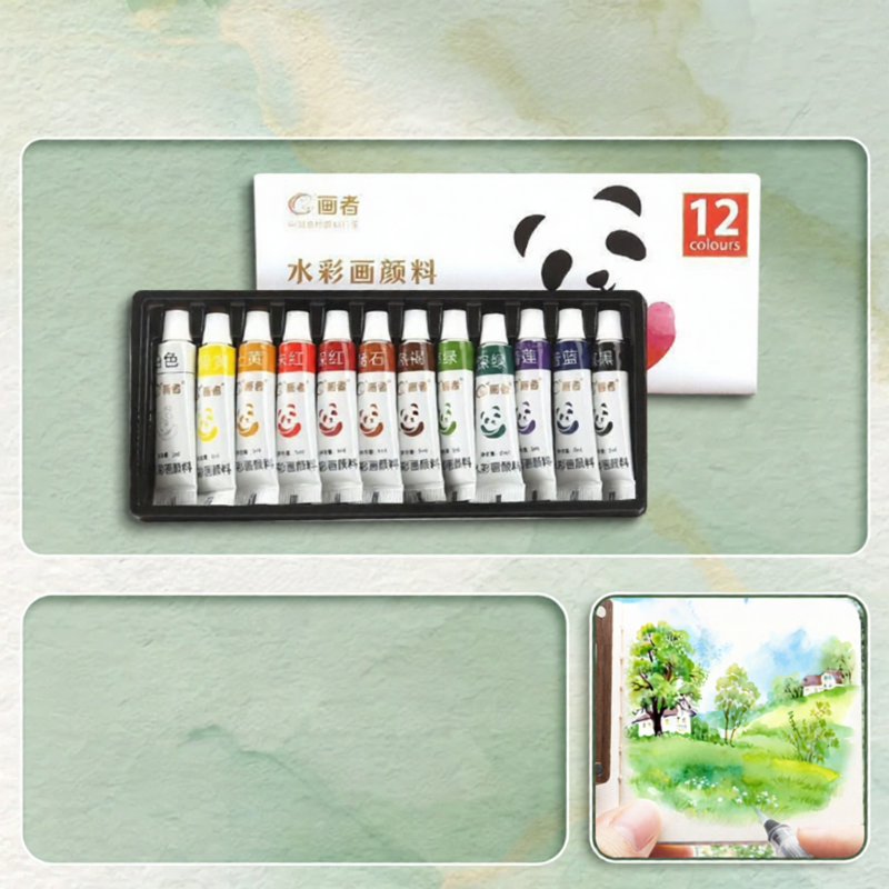 MANDAIYANGGUANG | Non-Toxic Watercolor Paint Set for Children Travel Sketchbook with Palette and Solid Watercolor