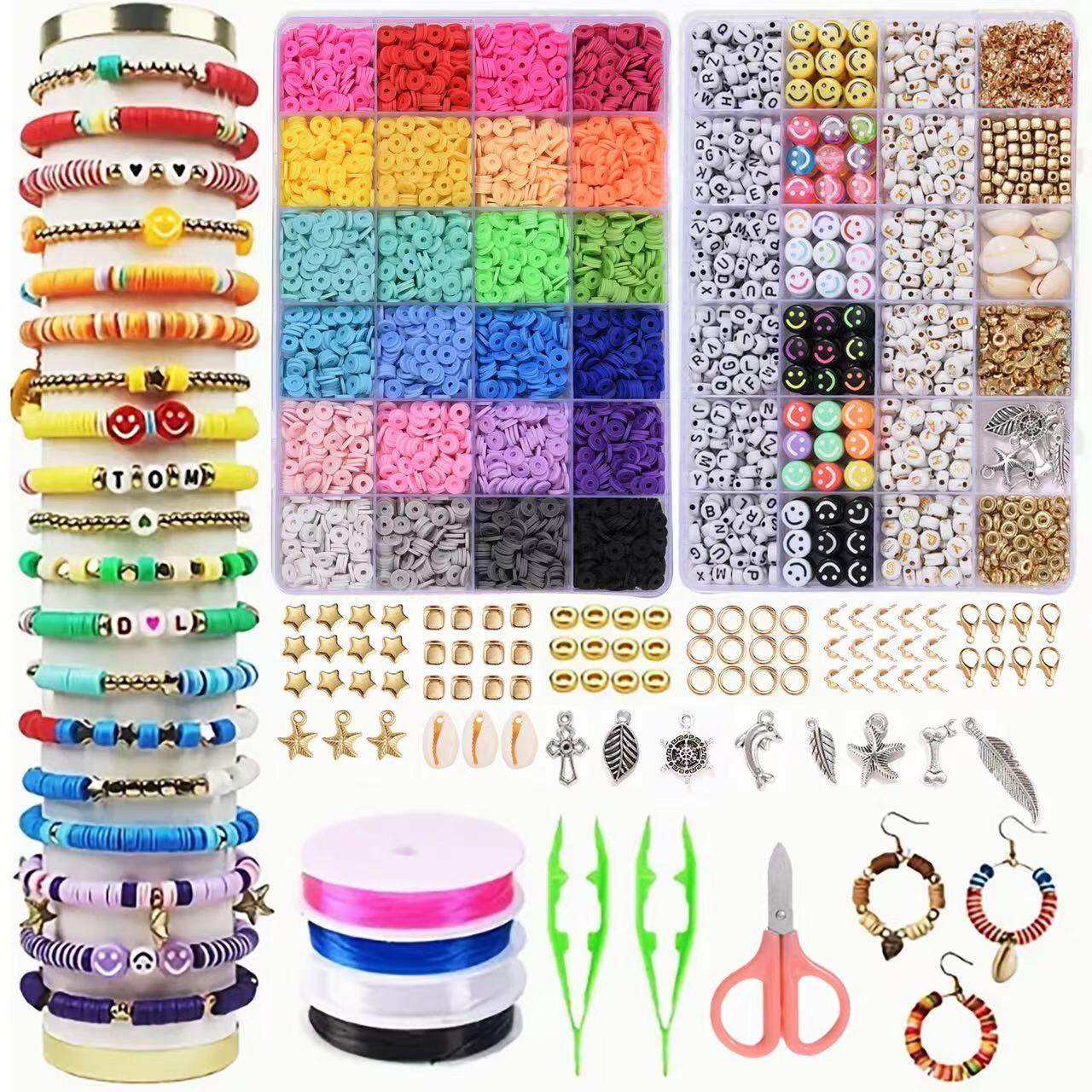 14400/4200/2400pcs Assorted Polymer Clay Beads Kit for DIY Jewelry Making - Handmade Craft for Bracelet Necklace Earrings
