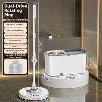Joybos | Rotary Mop with Bucket Self Wringing Spin Mop for Floor Cleaning Dual Drive System Stainless Steel Handle Adjustable Telescopic Microfiber Mop Head No Hand Washing 2 Way Use