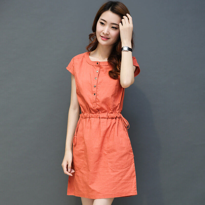 2022 Summer Short sleeved Cotton  Linen Dress  New Style 