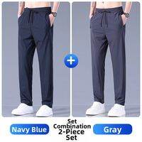 ROMON | Breathable Quick-Dry Stretchable Ice Silk Mens Loose Fit Straight Leg Pants