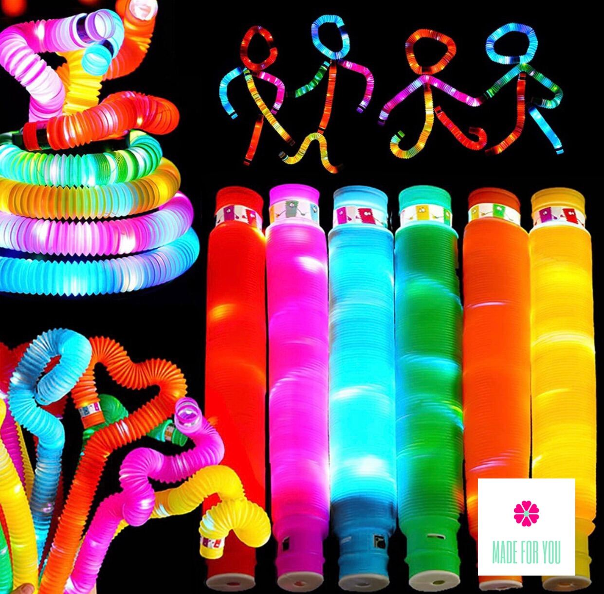 3pcs Luminous Pop Tubes LED Light Up Pop Tubes Sensory Fidget Toys