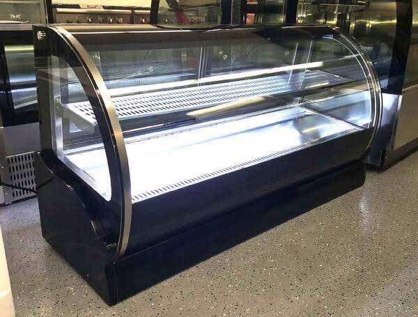 Curved glass stainless steel Deli cake display chiller