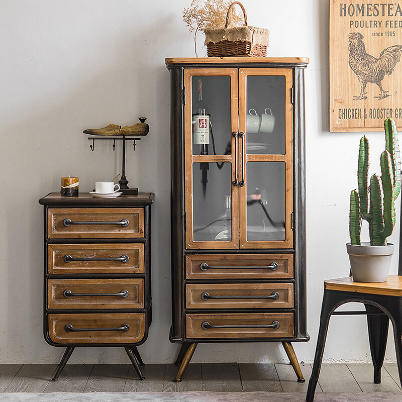 Vintage Solid Wood Chest of Drawers - Industrial Style Cabinet