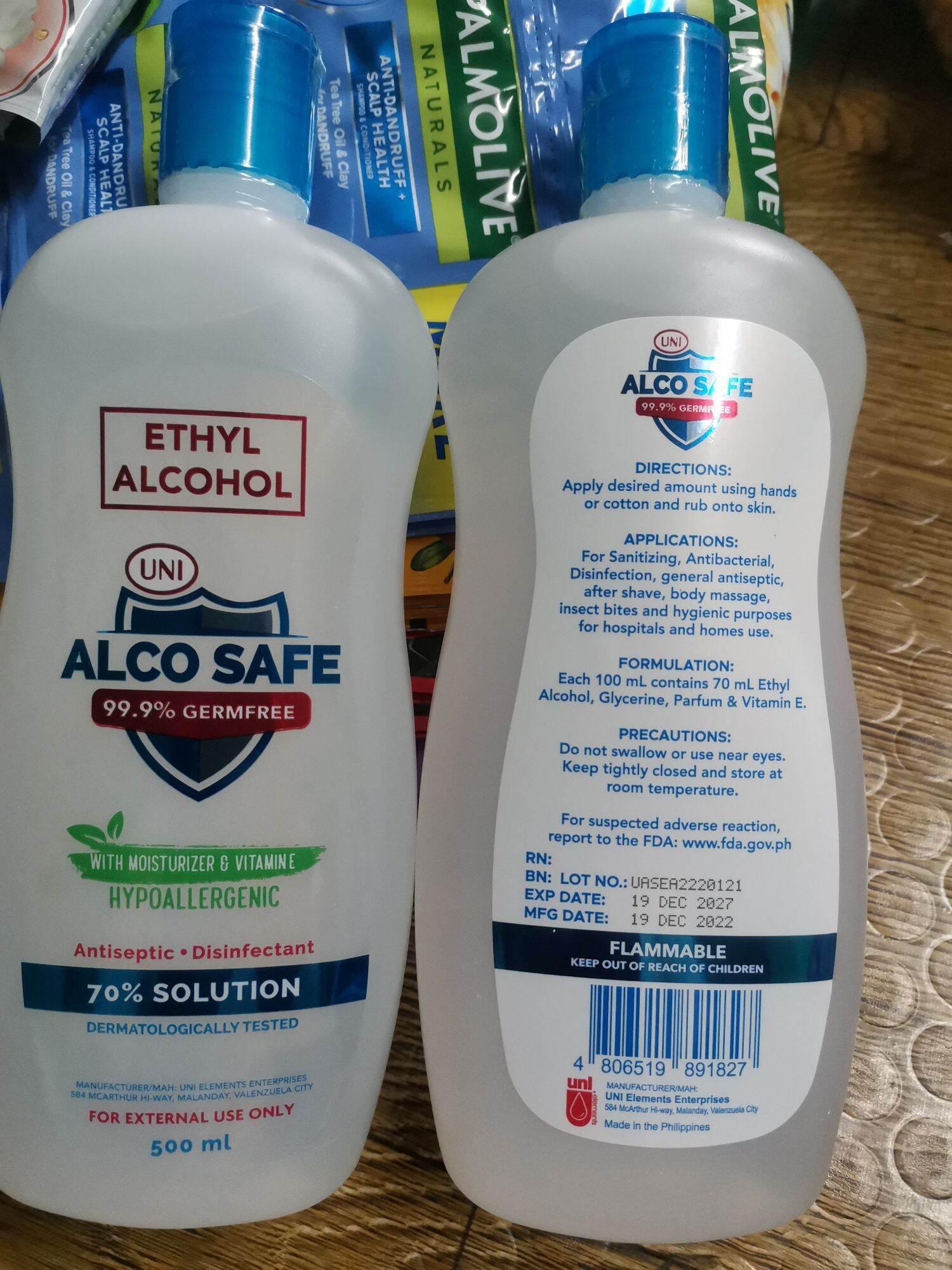 Uni Alcosafe Isopropyl Ethyl Alcohol 500ml with Moisturizer Lazada PH
