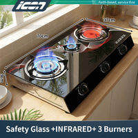 ICON triple burner gas stove heavy duty BPS Safety Glass 4.2KW Easy Clean 3 burners Cooker，Tempered glass gas stove，explosion-proof stove，gas saving stove