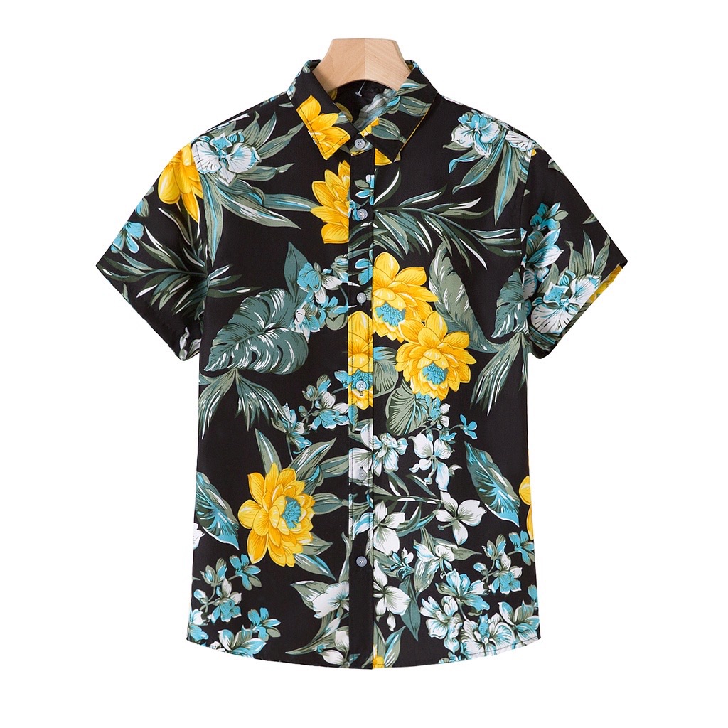 POLO 2022-5 Summer Hawaiian Short Sleeves Floral Printed Polo Beach ...