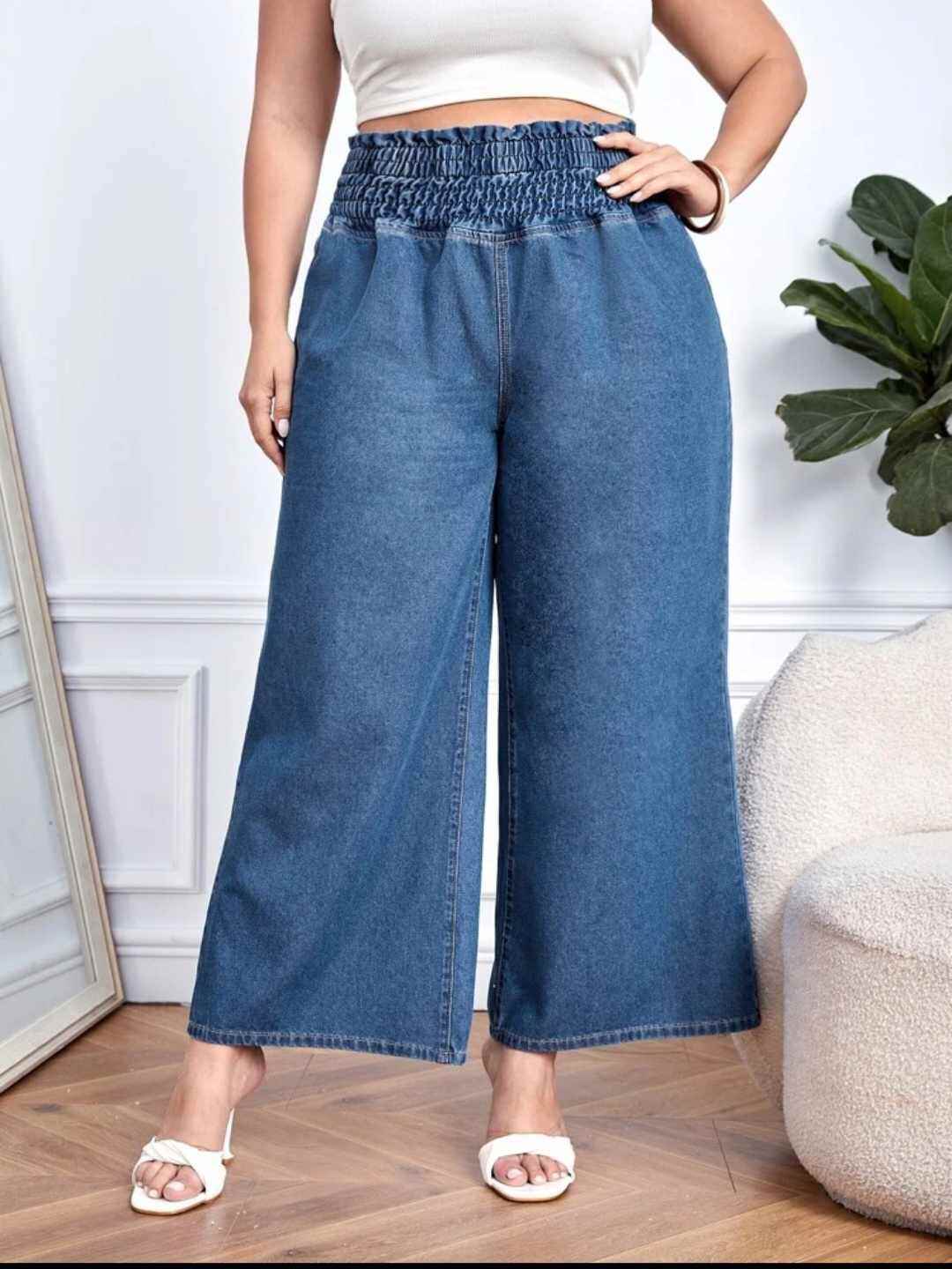 Plus size paperbag waist wide leg jeans Lazada PH