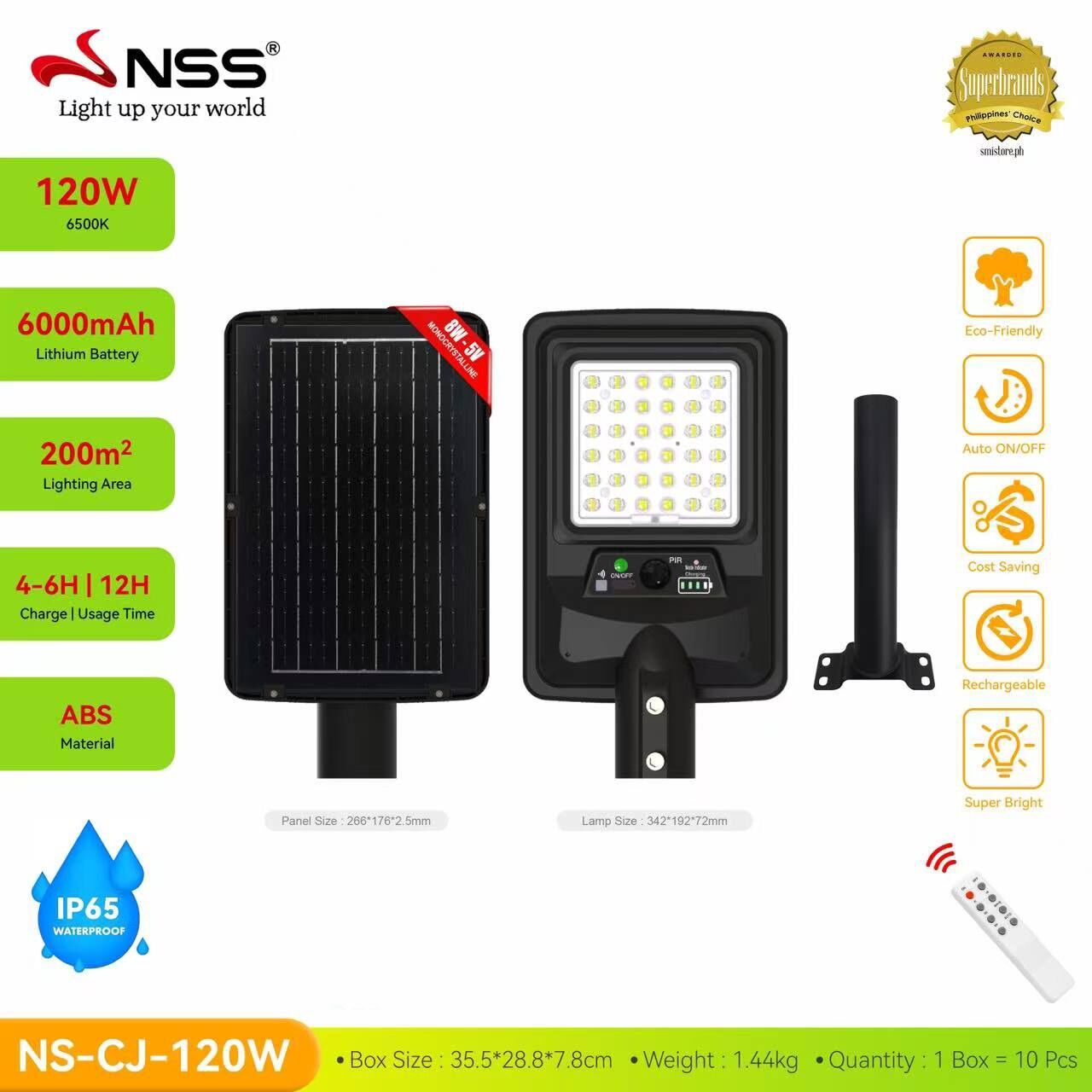 NSS SOLAR STREET LIGHT CJ-80w / 120w SUPER BRIGHT LED + LONG LASTING BATTERY / IP65 WATERPROOF