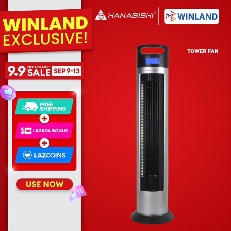 HANABISHI Tower Fan with Remote Control and LCD Display