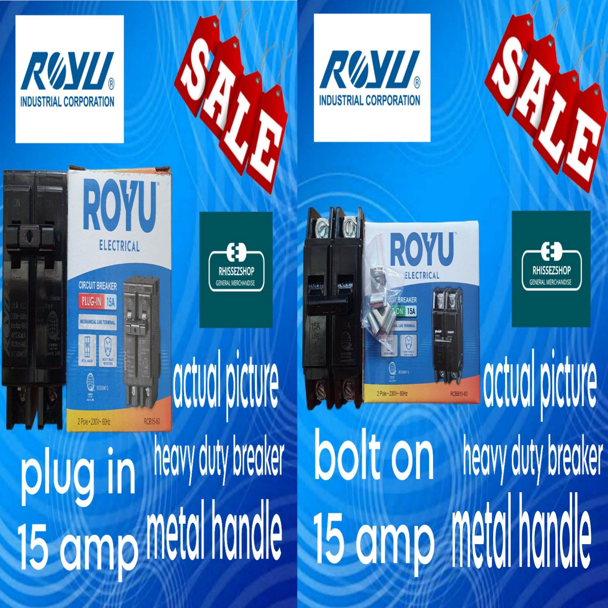 Royu circuit breaker heavy duty break 15 amp,20 amp,30 amp,40 amp,60 amp and 100 amp metal handle mechanical lug mini circuit breaker appliances breaker original royu circuit breaker
