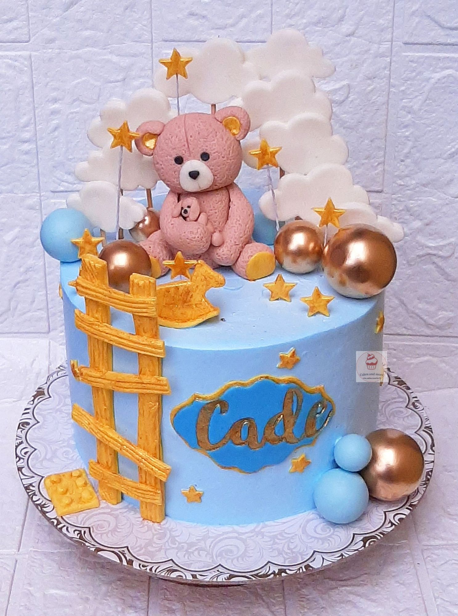 Lovely Large Edible Sugar Teddy Bear/Best wishes, Blue; 3D Boys Birthday,  Baby Shower, Etc Handmade Cake Topper/Decoration; 8cmx6cm (FREE & FAST  SHIPPING)