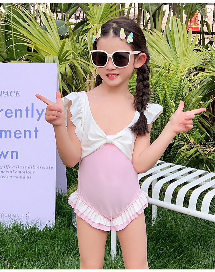 Pink Girls Swimwear Cute Middle and Big Children 2023 New Summer