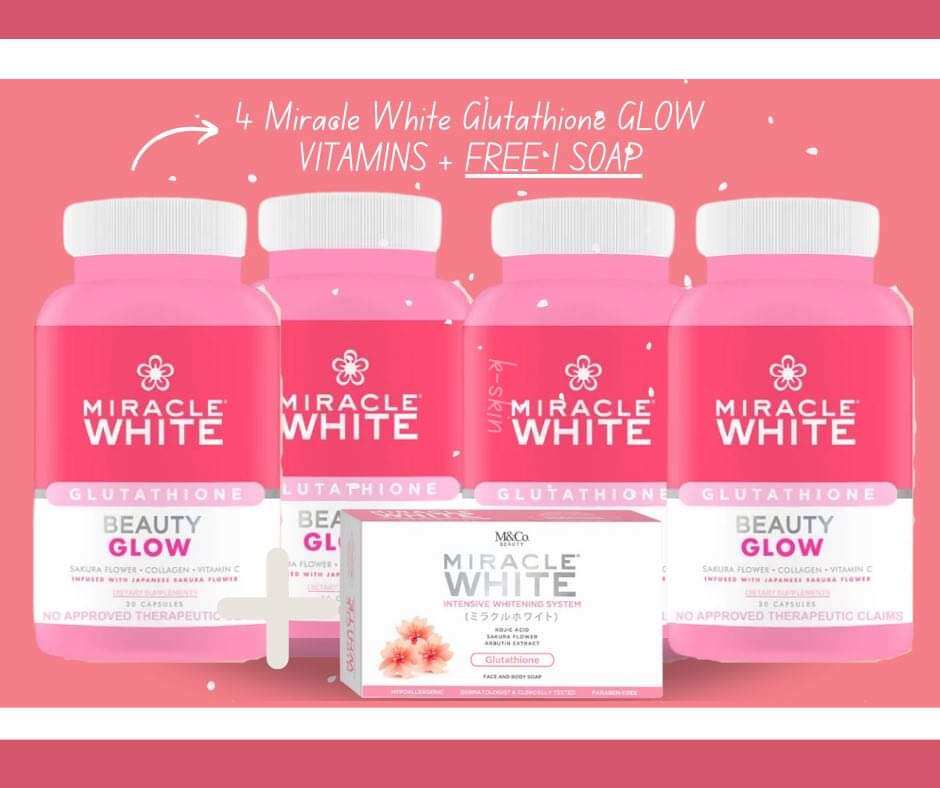 4 Bottles Miracle White Glutathione Capsule w/ FREE 1 SOAP Skin Barrier  Strengthening & Acne Care Natural Collagen Booster & Body Detox Healthy  Glowing Skin & Immune System - Lazada | Lazada PH