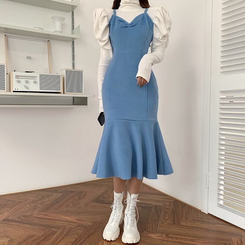 strap dress with turtleneck