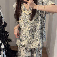 HANQIANNUO | Summer Lightweight Flannel Pajama Set with Short Sleeve and Plaid Pants