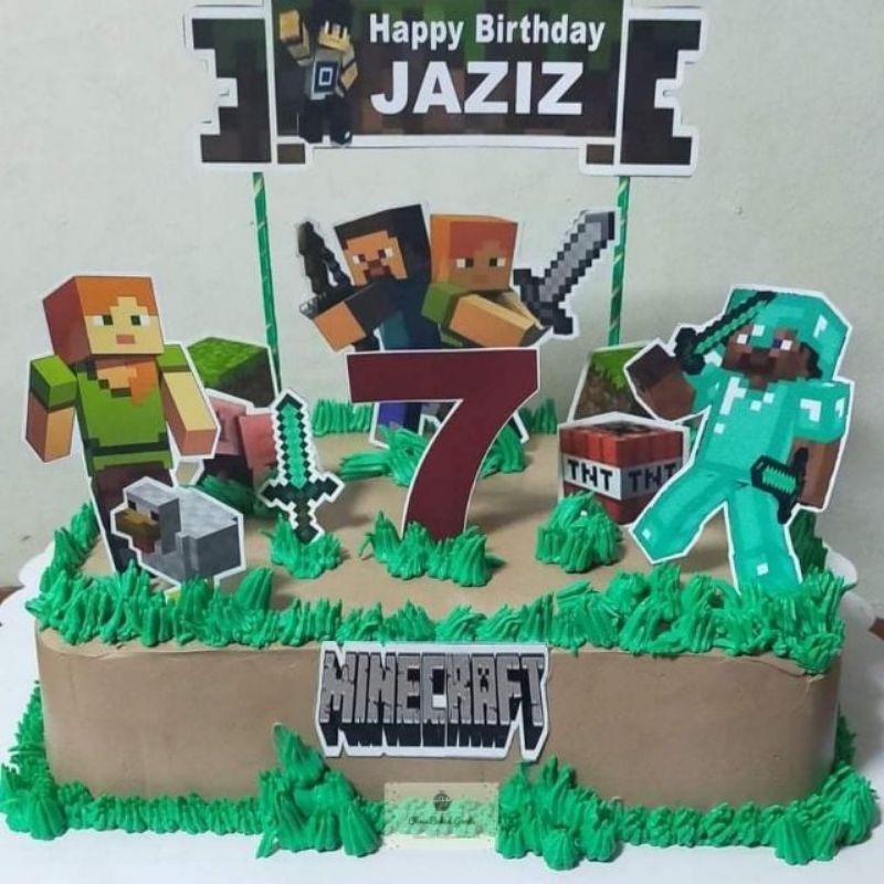 Make a minecraft themed birthday cake woth my cousin's help! First time  making and decorating a cake, first time working with gum model. Definitely  going to try again! : r/cakedecorating