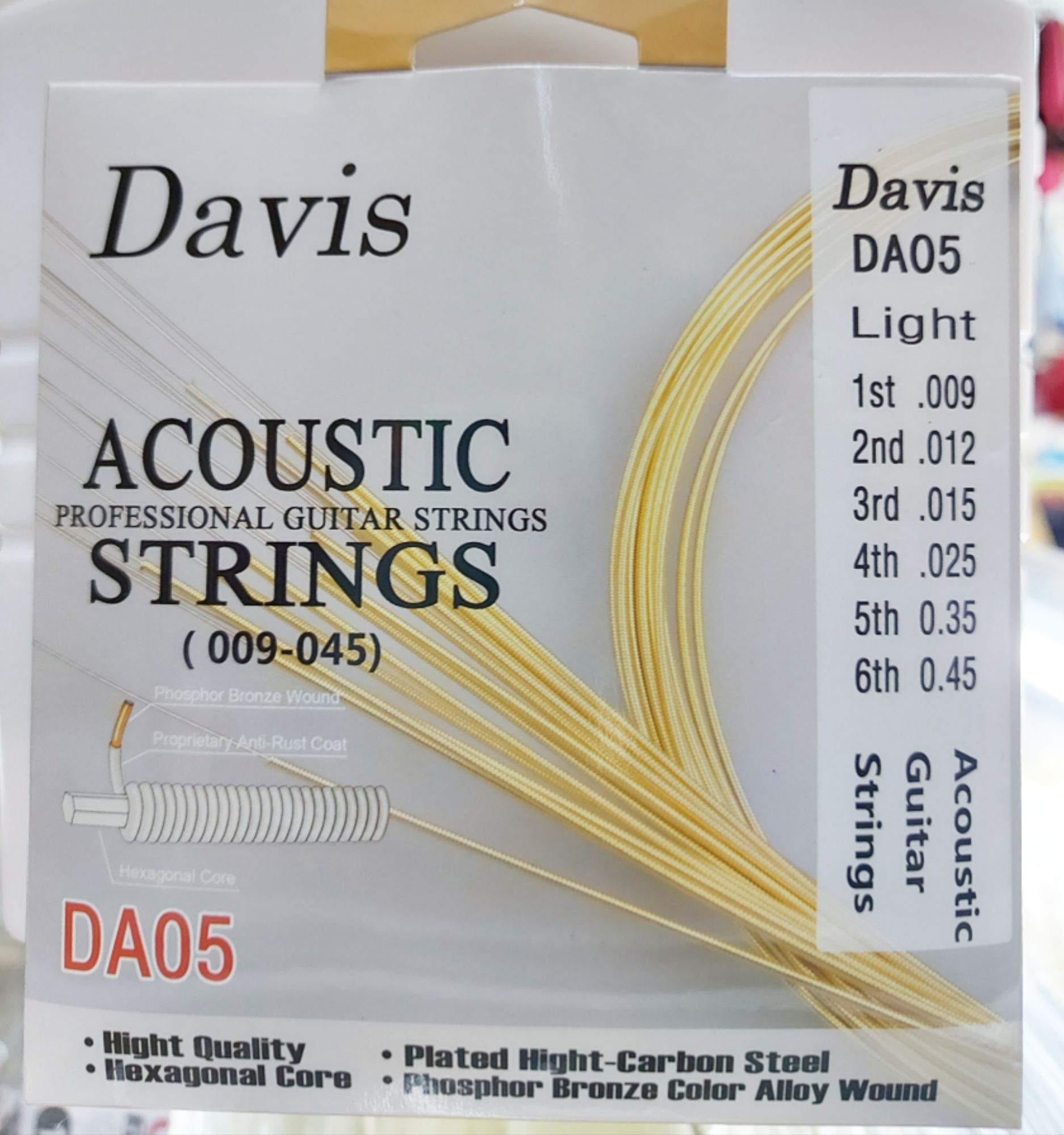 Davis Acoustic Guitar Strings Set - Phosphore Bronze, Gauge 9/45