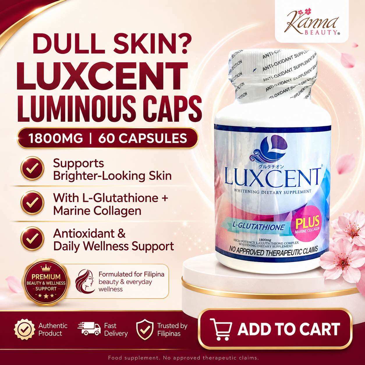 benefits of luxcent glutathione Luxcent Pelle Luminosa Integratore L-Glutathione Con Collagene Marino main image 1