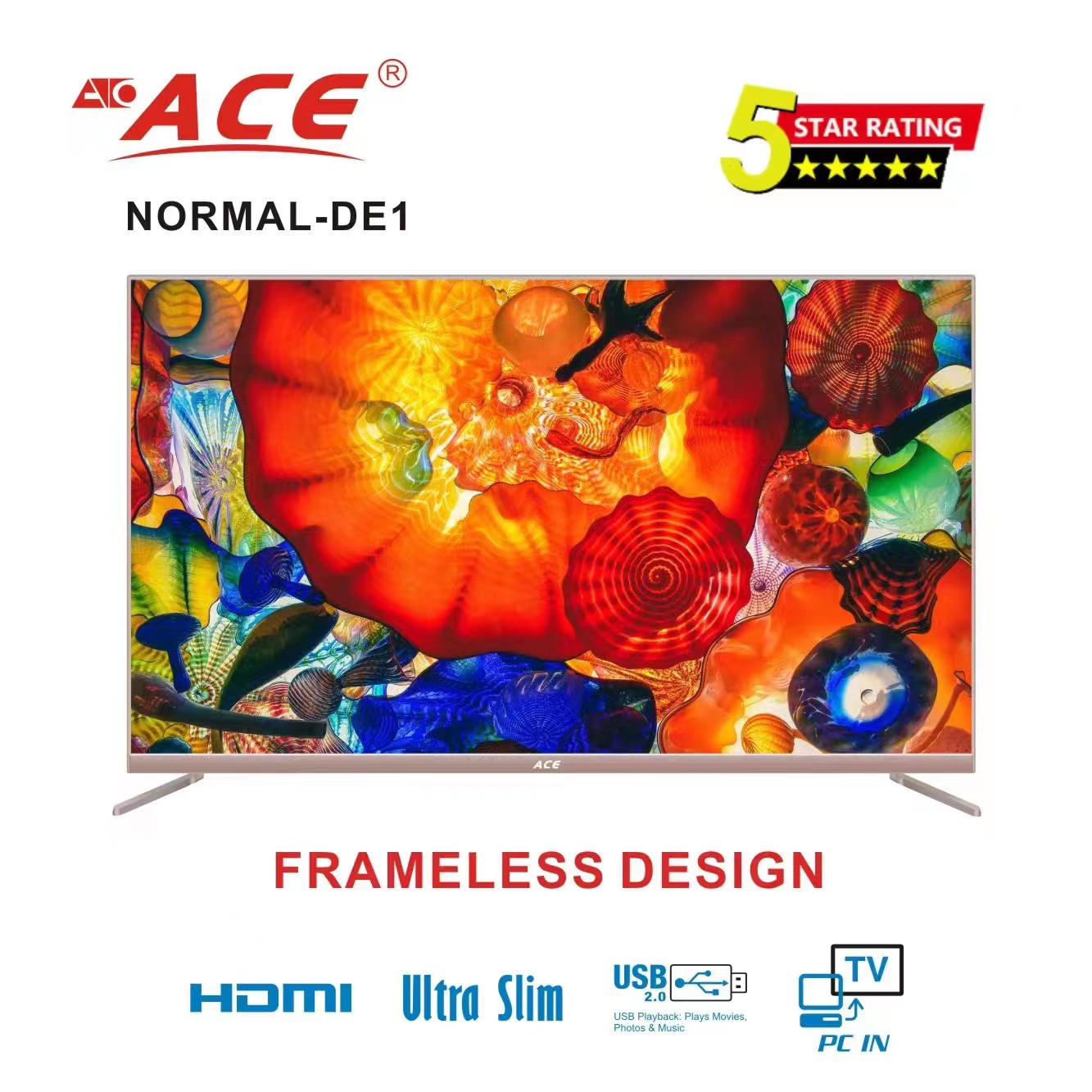 ACE 32" LED TV DE1-808 ULTRA-Slim Frameless