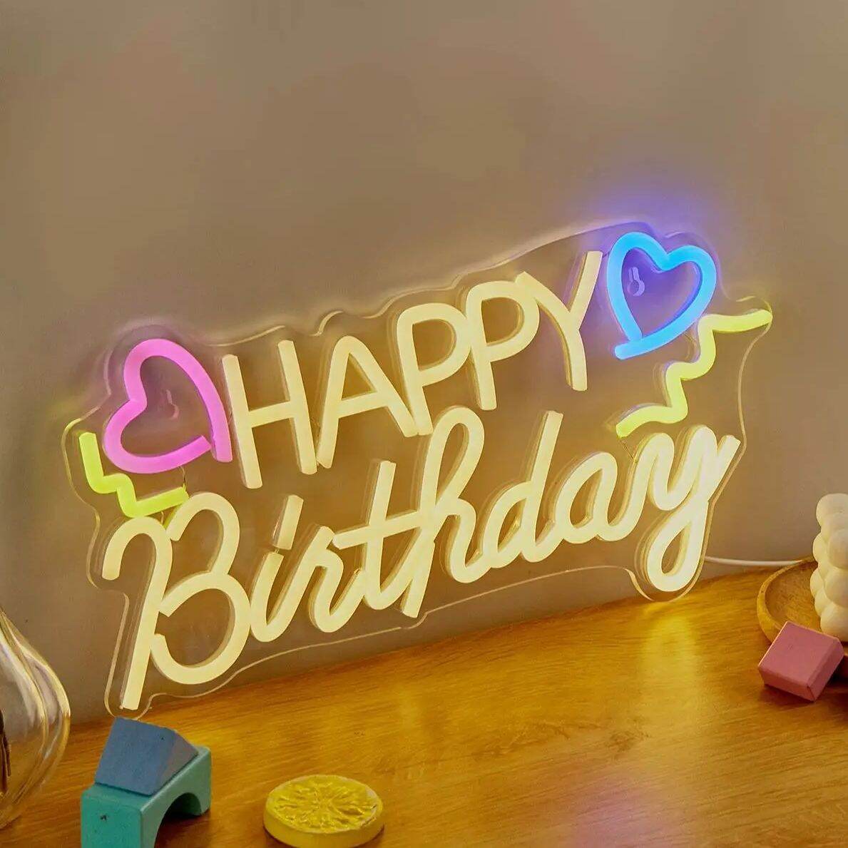 Chi-buy LED Neon Happy Birthday USB Powered Neon Signs Decor Lamp Signs Birthday Gift Wall Art For Bedroom Room Bar Shop