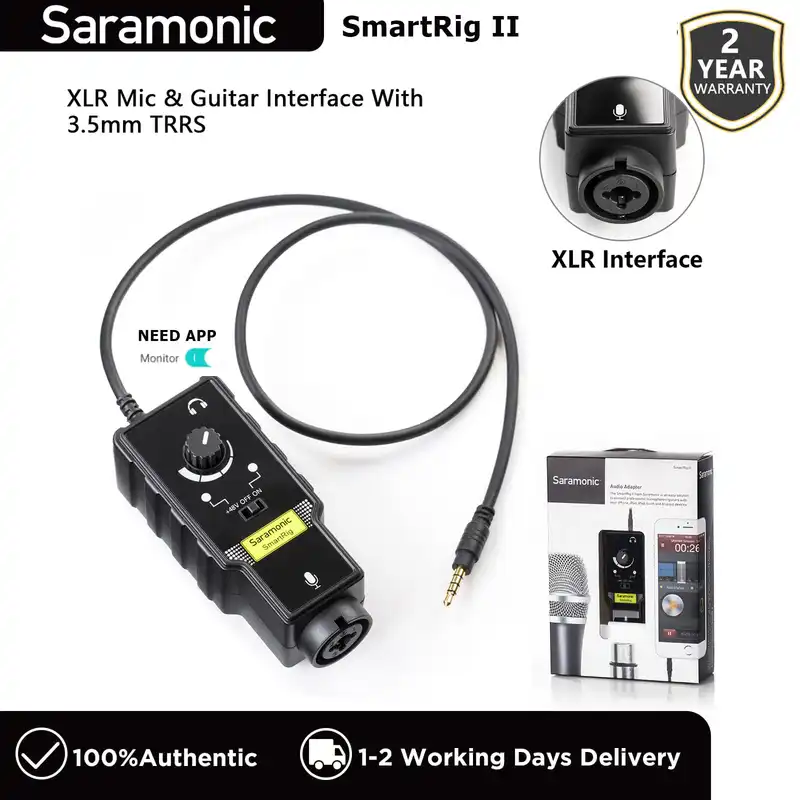 ภาพหน้าปกสินค้าSaramonic Smartrig II ไมโครโฟน XLR & อะแดปเตอร์กีตาร์6.3มม. พร้อมเครื่องขยายสัญญาณพลัง Phantom สำหรับ iPhone,ไอแพดไอพอด,Android Smartphone ขนาด3.5มม. เครื่องผสมไมโครโฟนมืออาชีพ TRRS จากร้าน Saramonic Direct Store บน Lazada