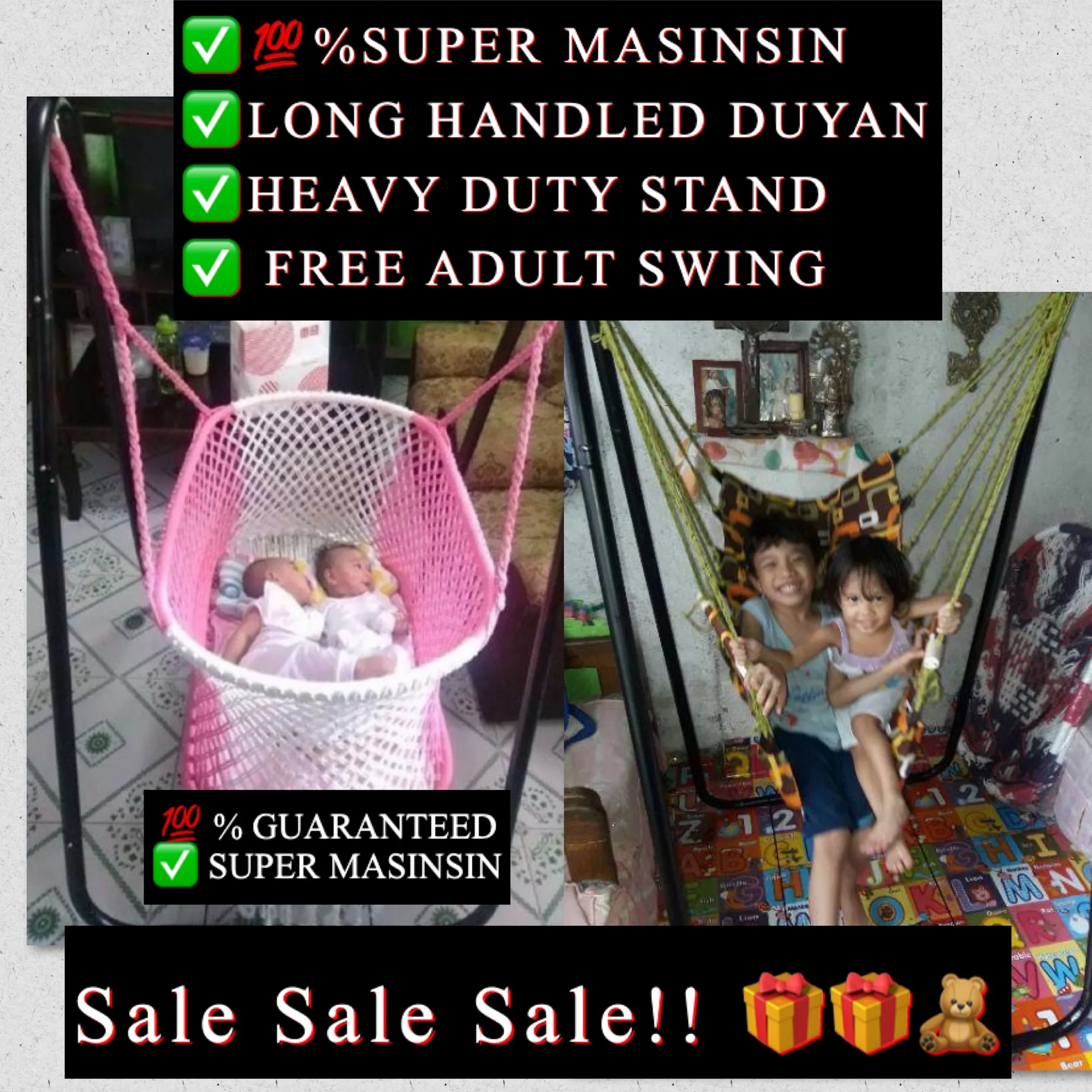 Package Super Masinsin Baby Duyan with metal stand with free adult duyan