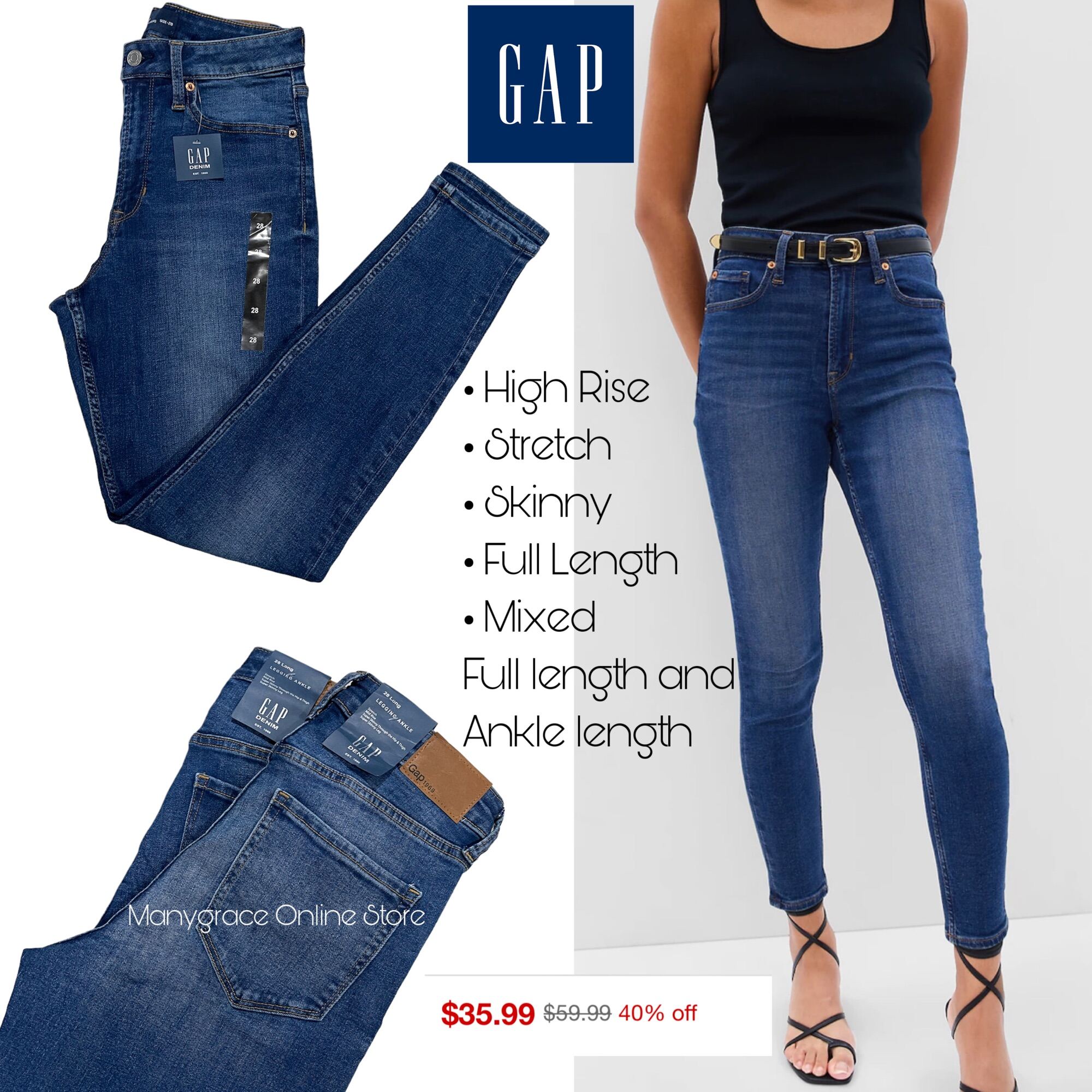 Gap 1969 Womens Legging Denim Jeans Stretch Low Rise Pockets Blue