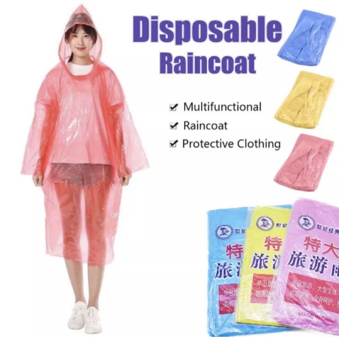 Mitsushi Disposable Raincoat Plastic Pocket Rain Coat for Adults