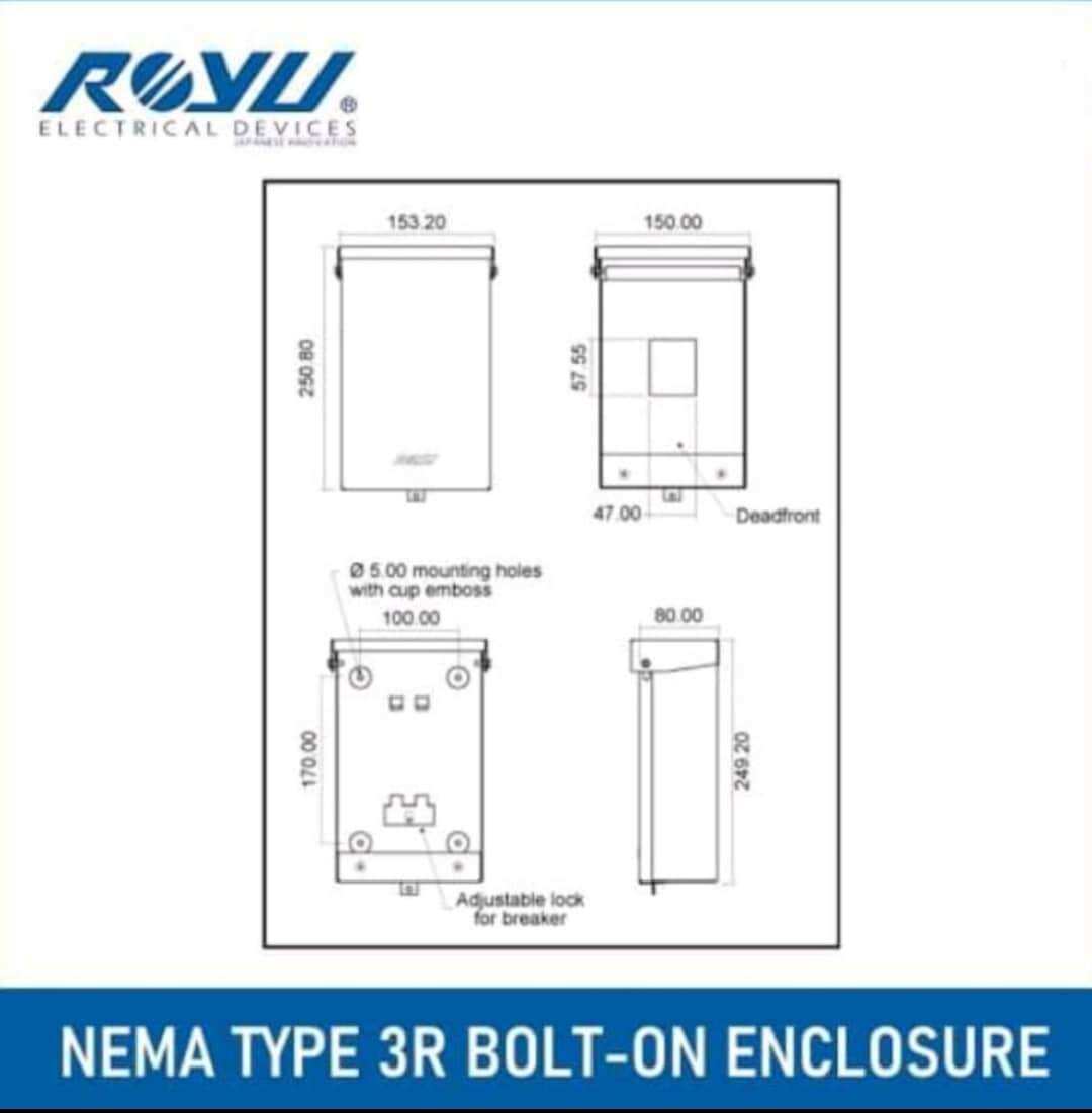 royu weatherproof nema 3r bolt - on available. 