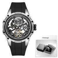 MEGIR Sports Automatic Mechanical Watch for Men Fashion Stainless Steel Cased Wristwatch with White Silicone Strap Skeleton Dial