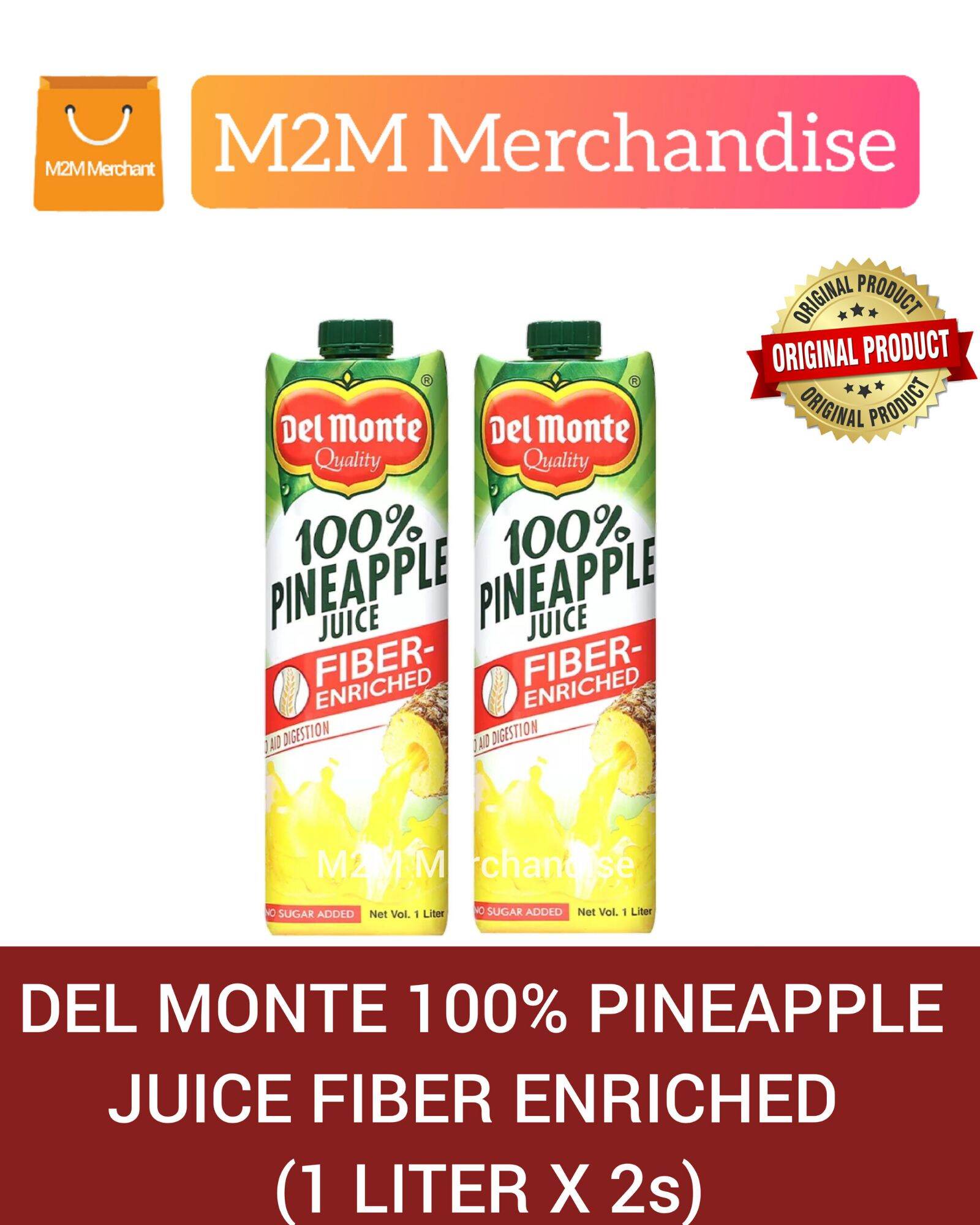 DEL MONTE 100 PINEAPPLE JUICE FIBER ENRICHED (1 LITER X 2s) Lazada PH