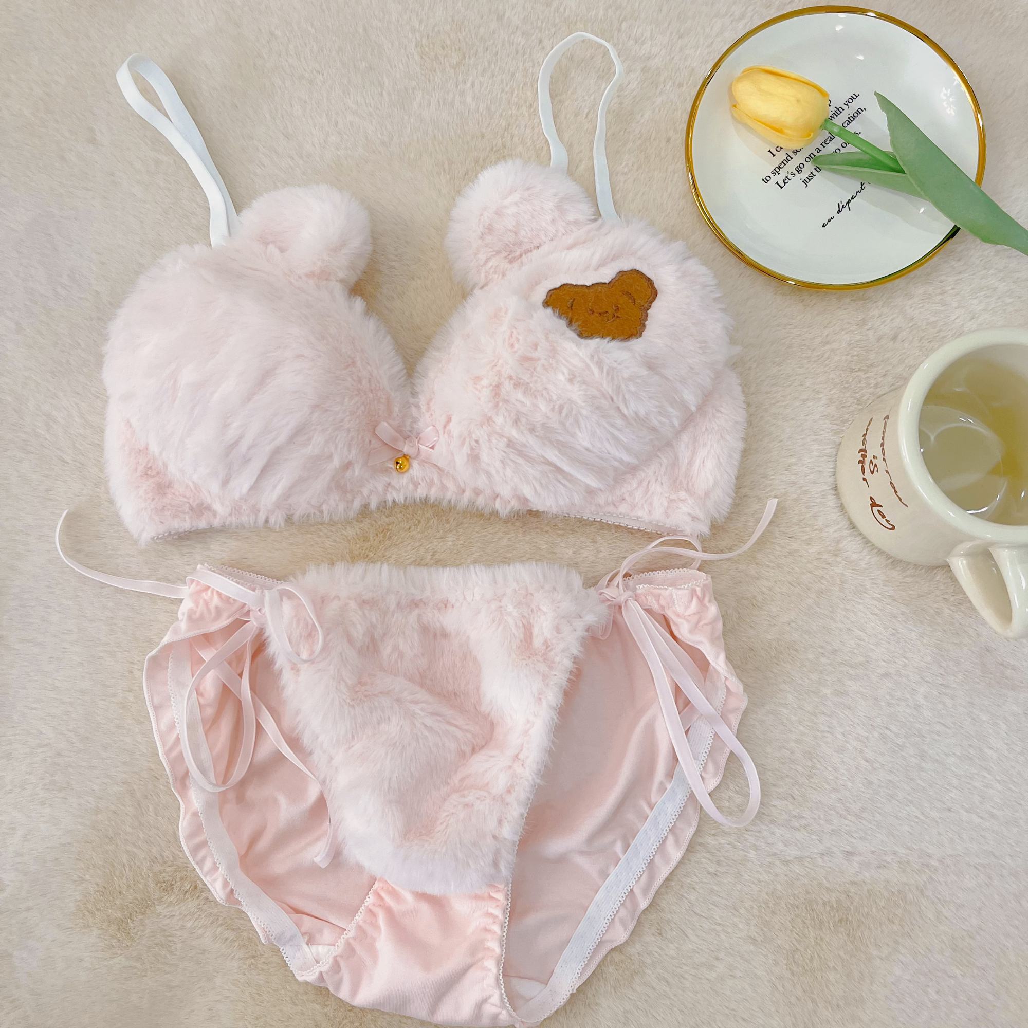 Autumn and winter plush underwear cute Japanese cartoon rabbit underwear  small chest gathered skin-friendly girls bralette - AliExpress