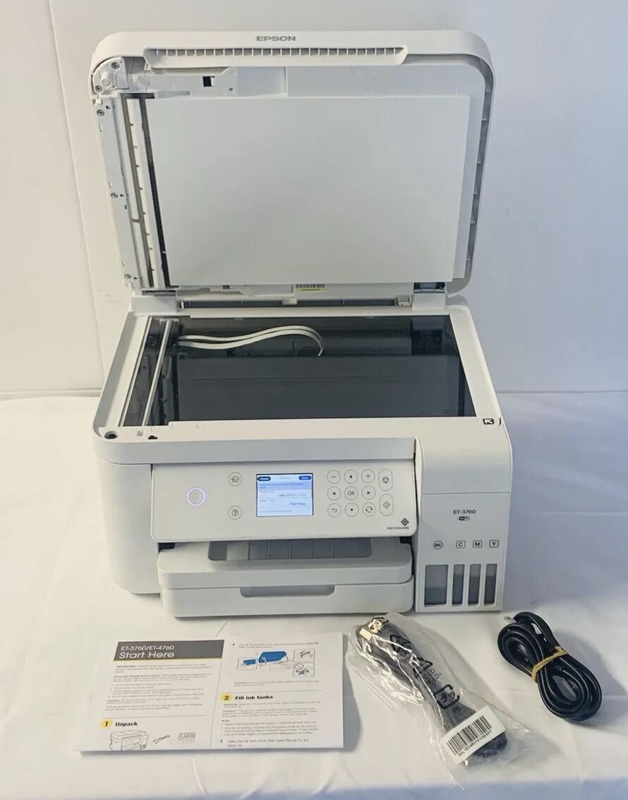 Epson EcoTank ET-3760 Wireless All in One Color Printer With New Maintenance Box. 