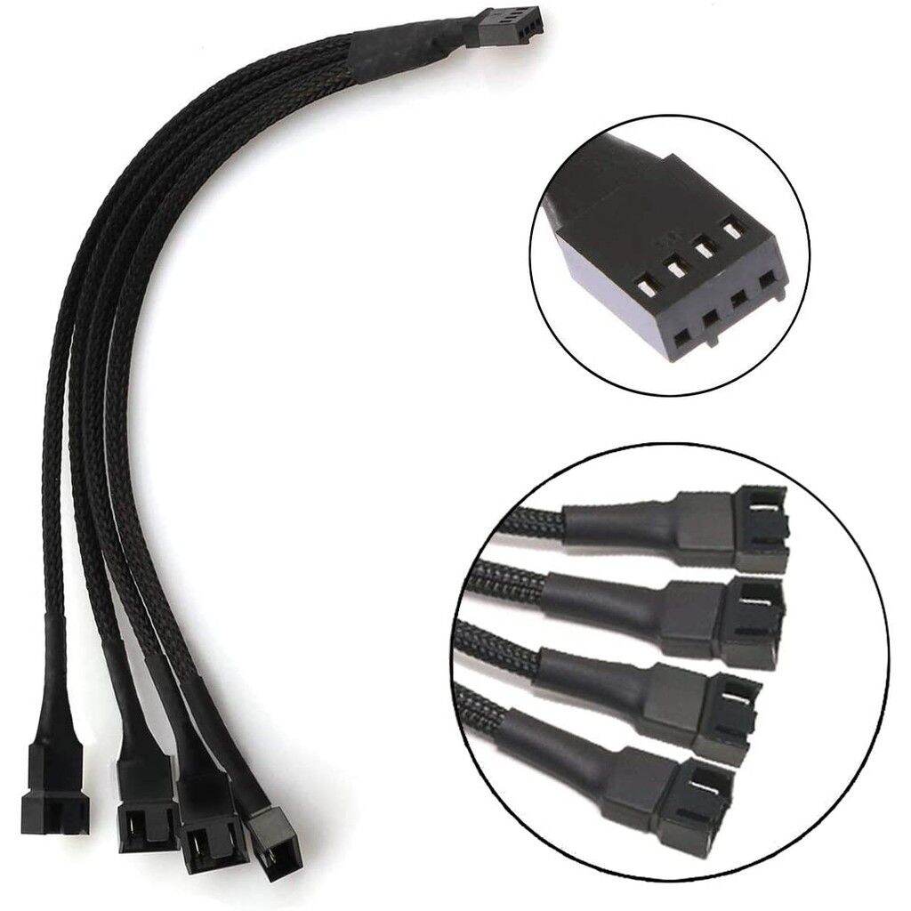 PWM PC Fan Splitter. 14 pin Adapter Cable Sleeved Braided Y Splitter