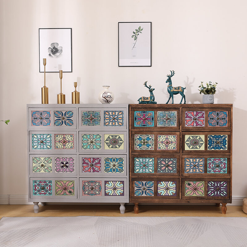 Retro Solid Wood Storage Cabinet - Multi-Functional Chest of Drawers