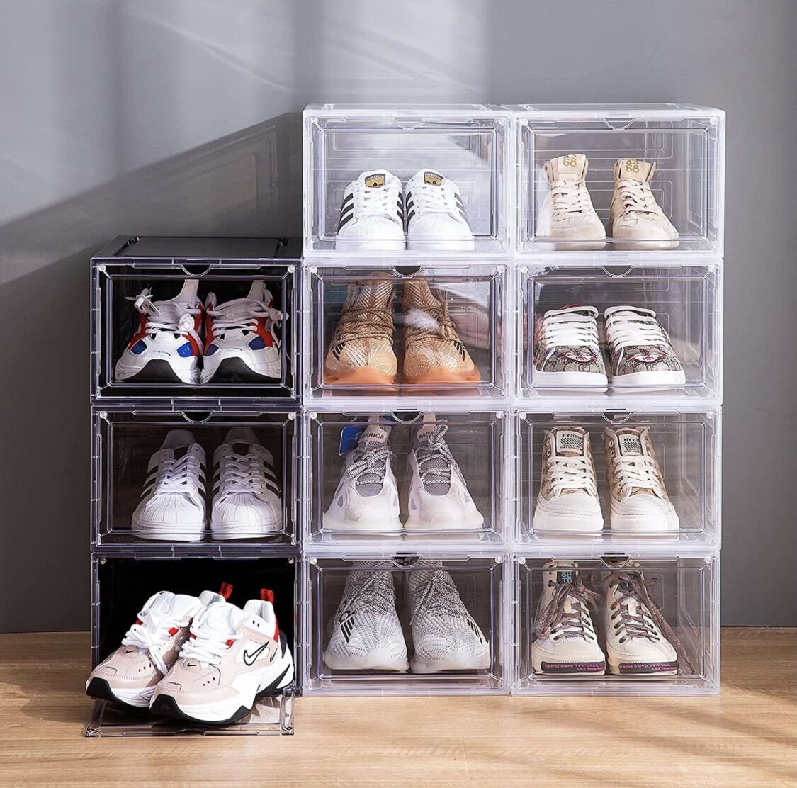 Set Of 6,stackable Plastic Shoe Box With Clear Door, Shoe Storage Box 