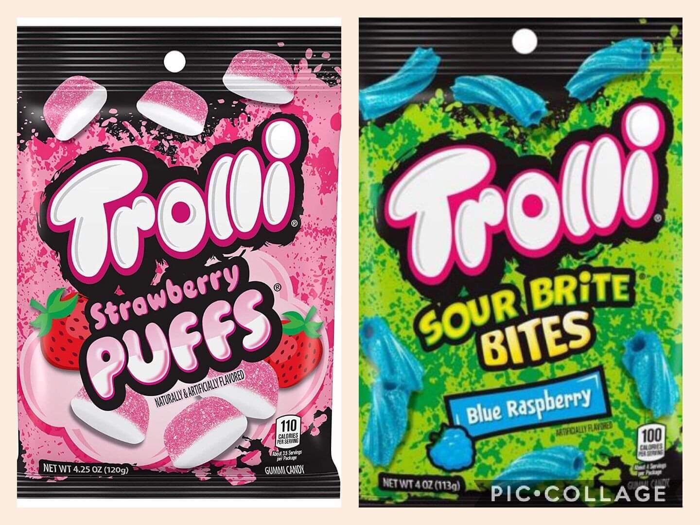 Trolli Gummy Candy Strawberry Puffs and Sour Brite Bites Blue Raspberry