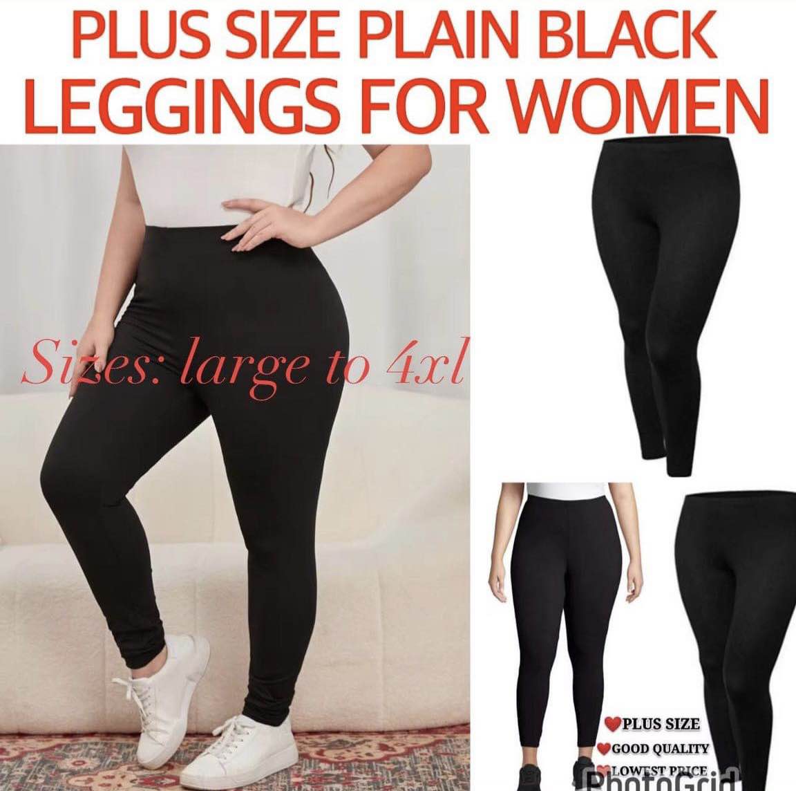 PLUS SIZE BLACK LEGGINGS FOR WOMEN ( large to 4xl )