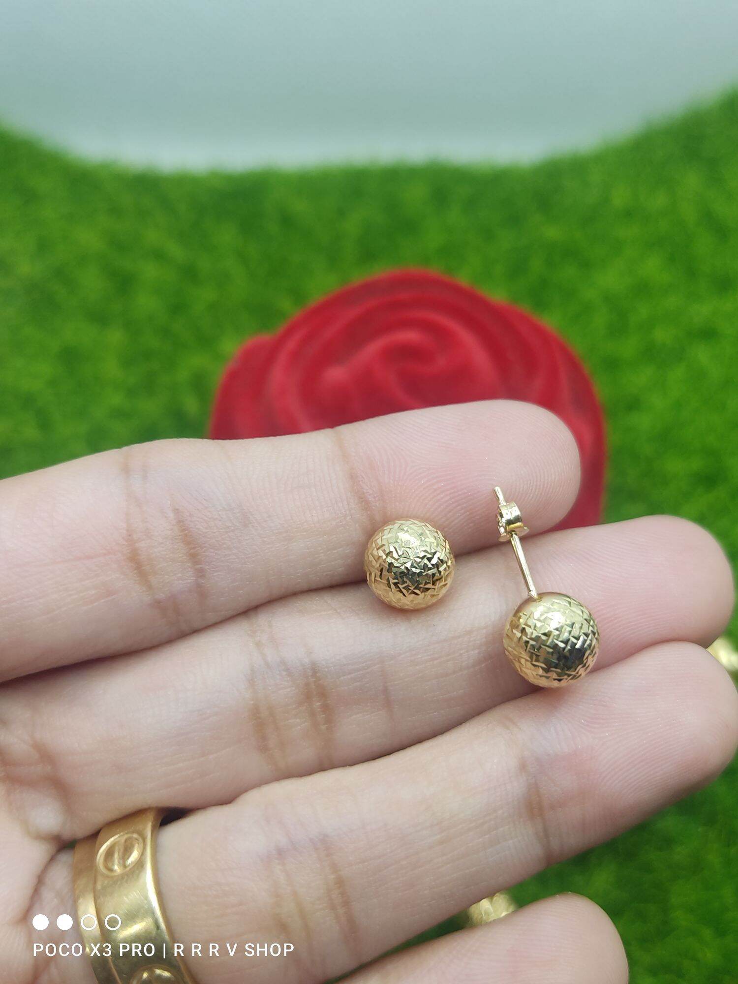 ️COD 18K SAUDI GOLD BALL STUD EARRINGS 8MM Lazada PH