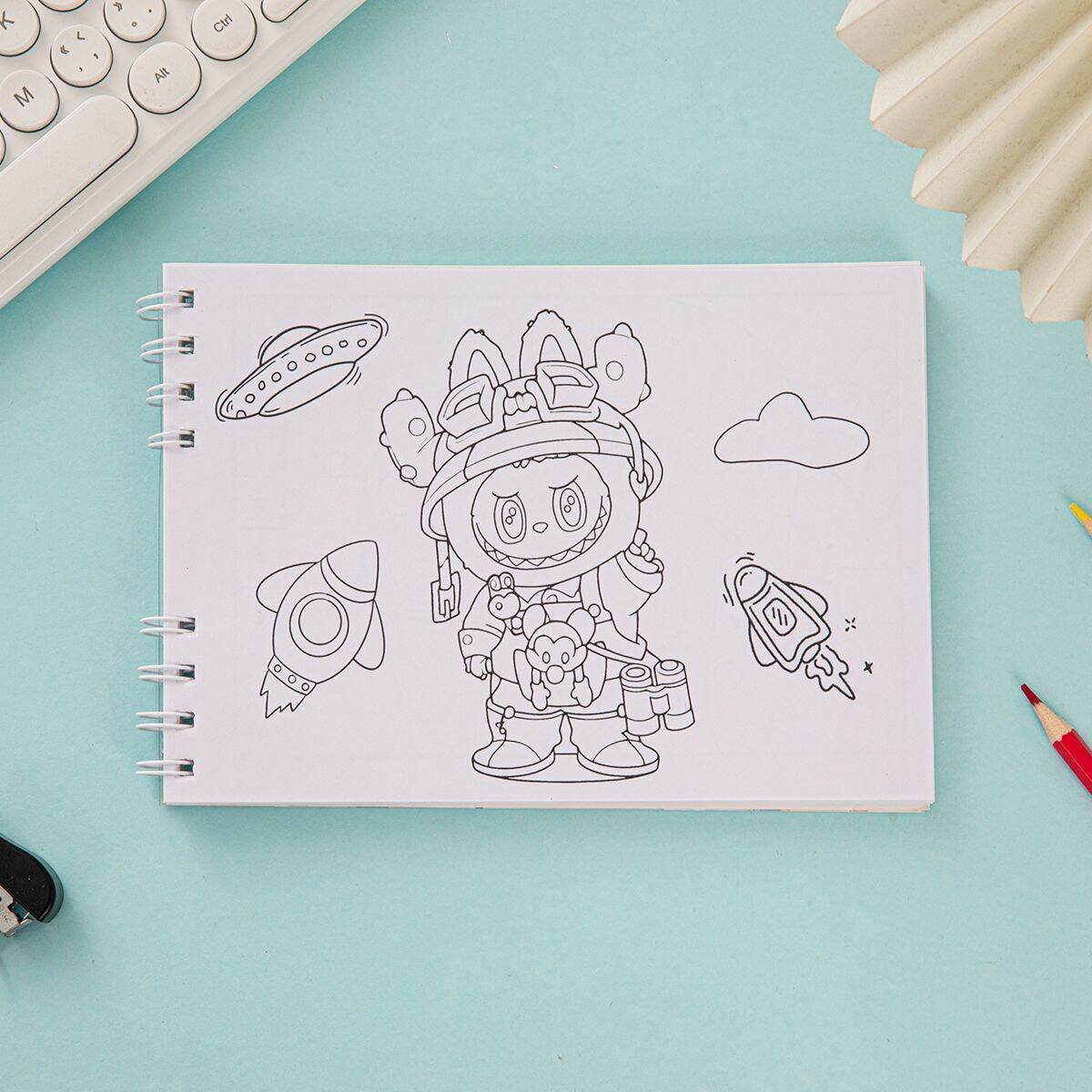 LABUBU Art Cartoon Coloring Book A4 Size Cute Fill-In-The-Blank Drawing ...