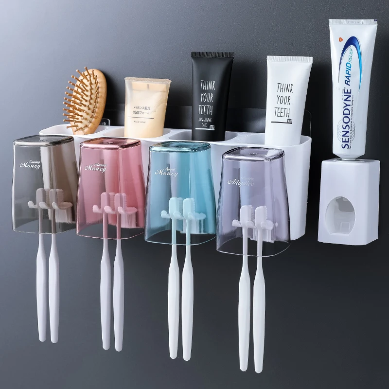 Toilet Toothbrush Rack Punch-Free Brush Cup Couple Cup Set Electric Toothbrush and Cup Cup Storage Rack