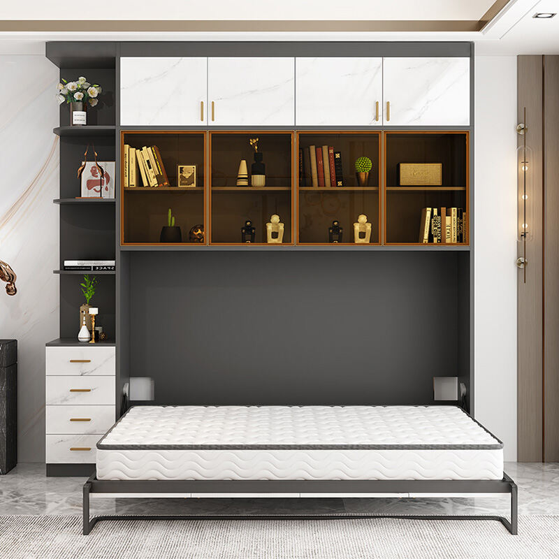 Luxury Wall Bed with Bookcase: Space-Saving Apartment Solution