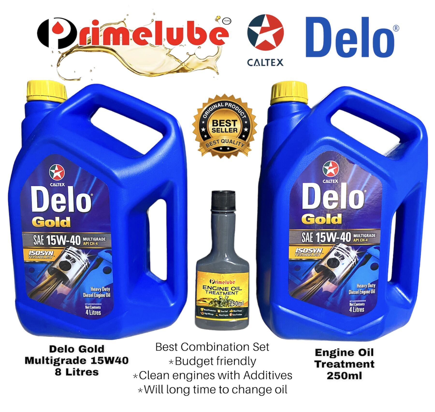 8Litres Delo Gold Multigrade 15W40 + 250ml Engine Oil Treatment Lazada PH