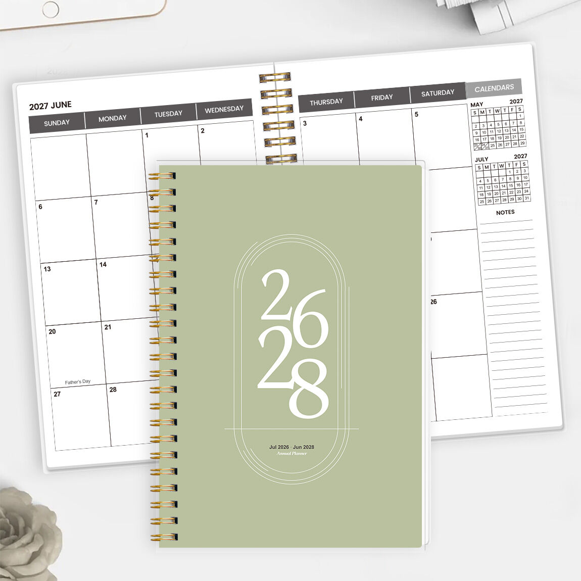 2026-2028 Academic Planner Jul 2026-Jun 2028 A5 Monthly Planner with Notes Pages Reference Calendars & Gold Coil