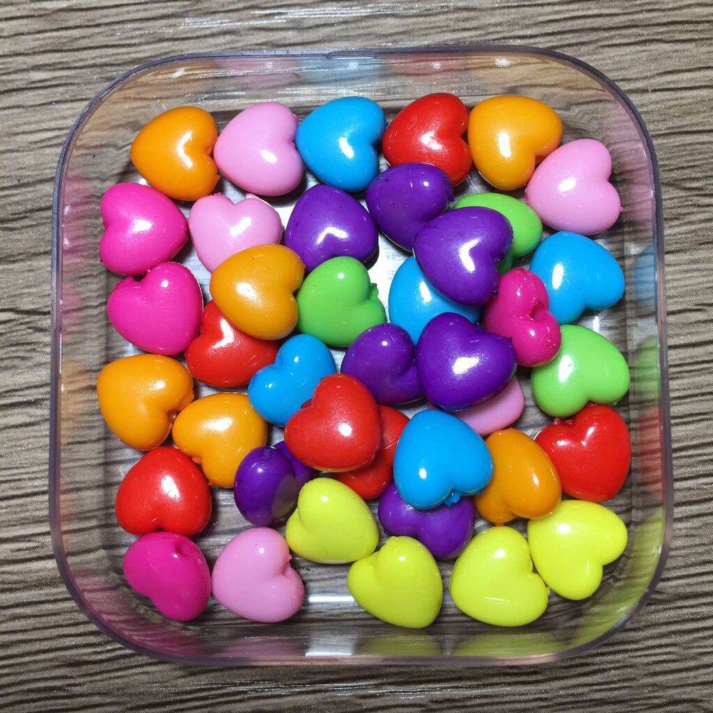 30pcs 9mm DIY Acrylic Red & Mix Heart Design Beads